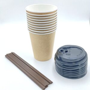 Custom 12oz Double Wall Paper Coffee Cup with Gold Foil Disposable Hot or Cold Drink Container with Lids