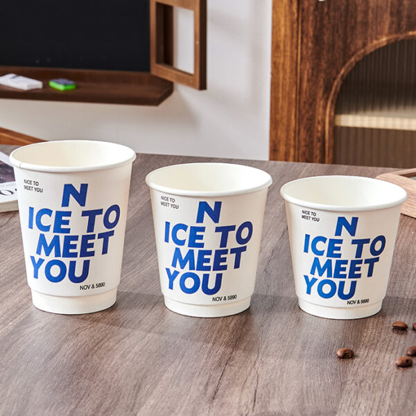 Custom LOGO Disposable Double Wall Takeout Cups Lids Eco-Friendly Paper Cups for Hot Coffee Drinks Packing Gold Foil Printing