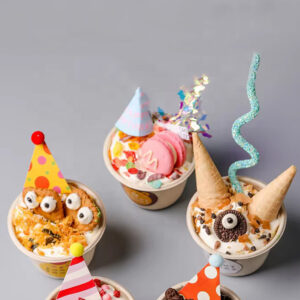 Custom LOGO Eco Friendly Ice-cream Cup Container with Custom Logo Printed Ice Cream Cup Food Packaging Paper Bowl With Lids
