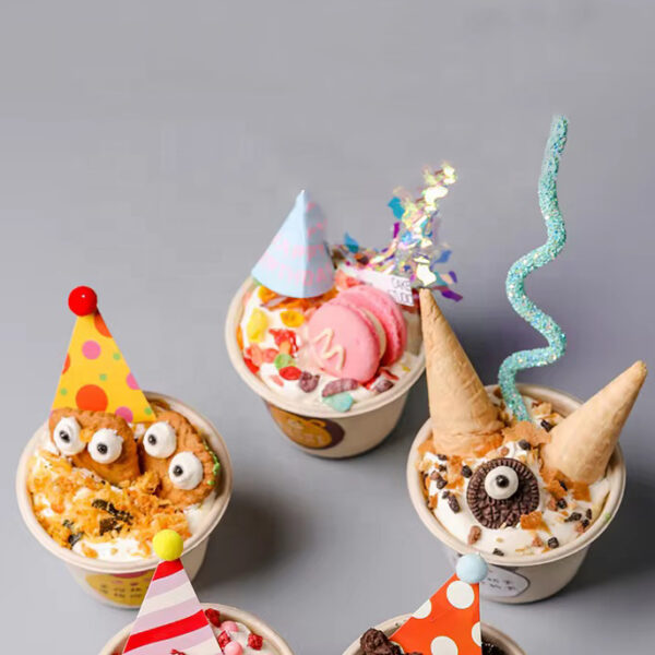 Custom LOGO Eco Friendly Ice-cream Cup Container with Custom Logo Printed Ice Cream Cup Food Packaging Paper Bowl With Lids
