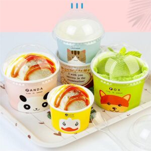 Custom Logo Disposable Dessert Bowls Colorful Pastel Stripes Tableware for Parties Salad Bowls Food Paper Cups for Ice Cream