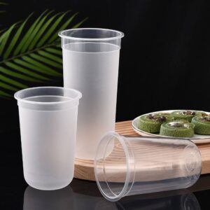 Transparent Clear Red 16 oz Plastic Cup with Lid and Sealing Film Big Yogurt PP Cup with Custom LOGO