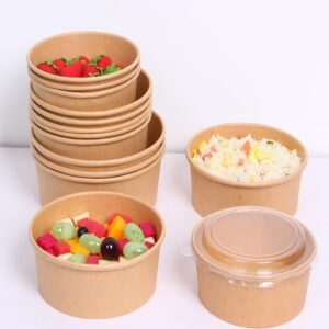 Wholesale Fast Food Grade Disposable Kraft Paper Bowl with Lid for Salad Cups Snacks Bread Candies Take-Out Lunch Fast Delivery